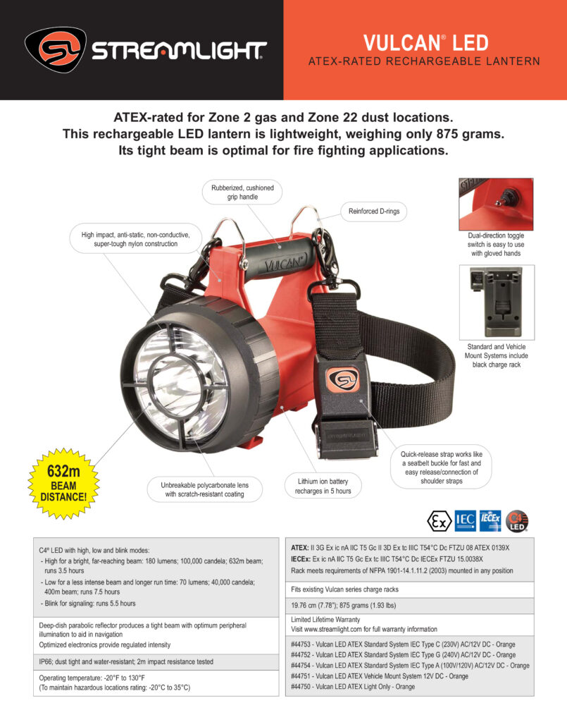STREAMLIGHT 44753 Vulcan Rechargeable ATEX LED Lantern with 230 volt AC ...
